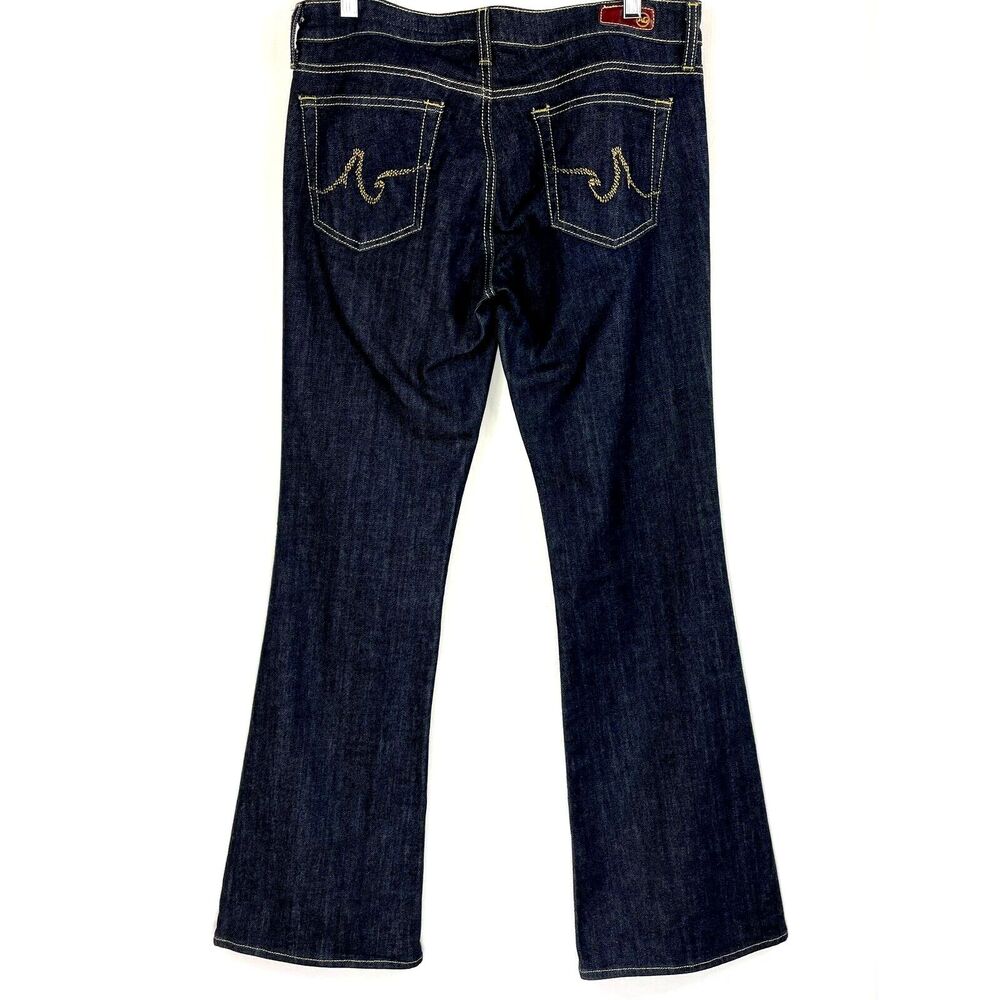 AG Adriano Goldschmied Size 30x34 Flare Jeans Blue Dark Wash Gold Stitch‎